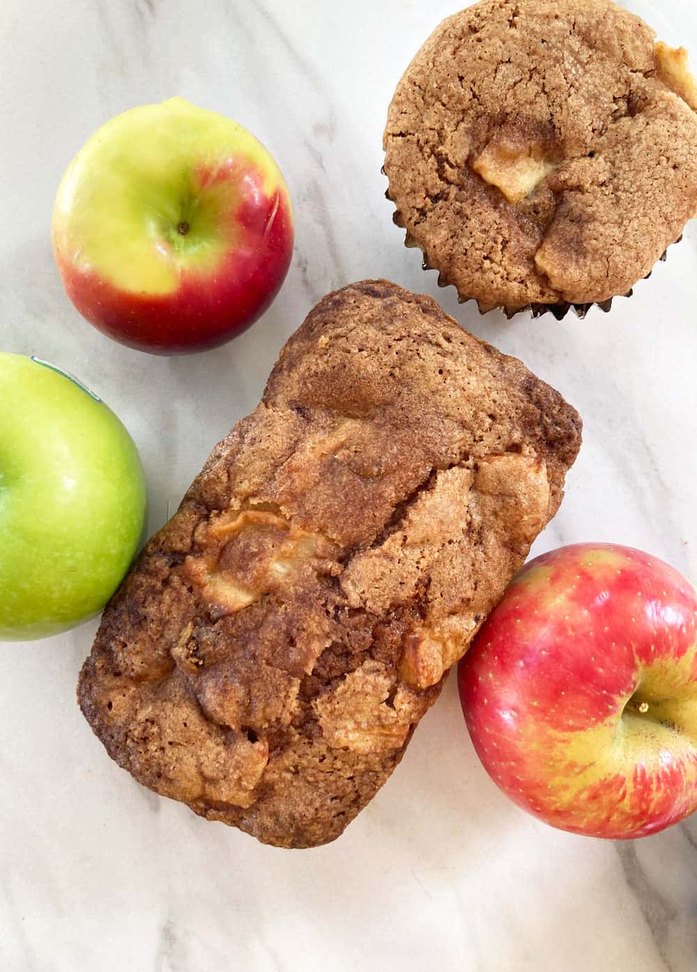 apple cake mini loaf and muffin versions with 3 different apples 