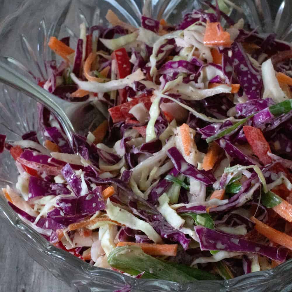 easy cole slaw in a serving bowl