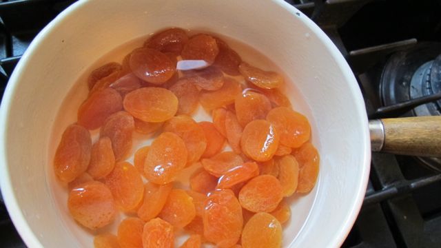 dried apricots in pot ready to be cooked for rugelach