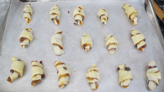 rugelach rolled up and ready to bake