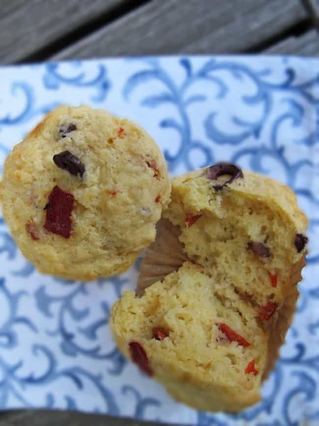 Savory Muffins with Harissa, Olives & Roasted Red Pepper