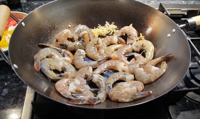 shrimp cooked in wok for stir fry