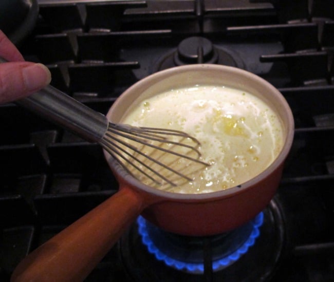 cooking pastry cream on stove