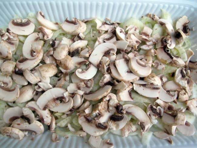 slicing mushrooms for fennel salad