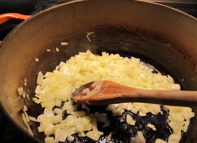 onions cooking for vegetable stew