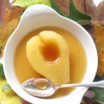 cider-poached pears in a dish