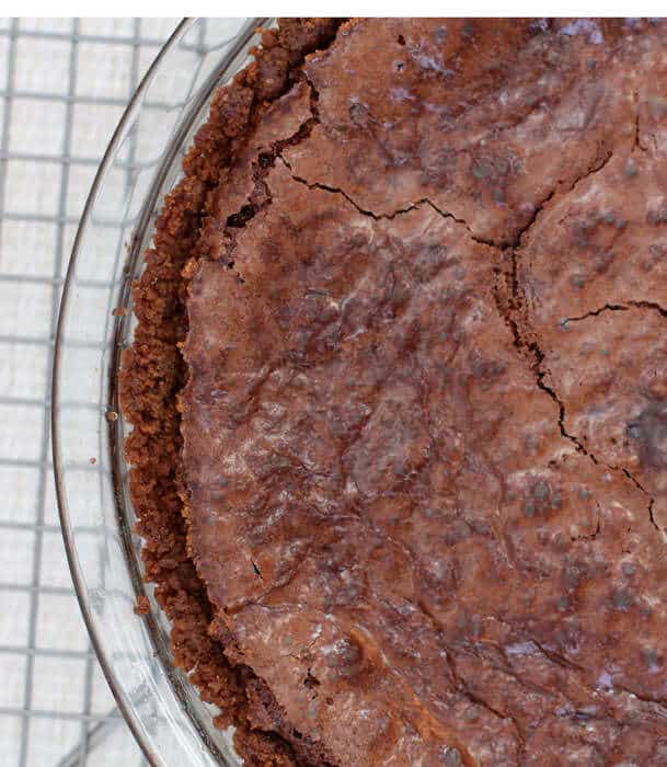 Chocolate chess pie top cracks, looking oh so delicious. 