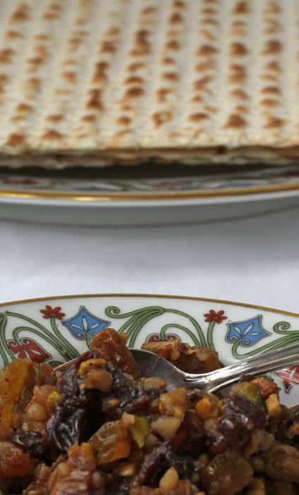 Sephardic charoset with matzo - a Passover treat. 