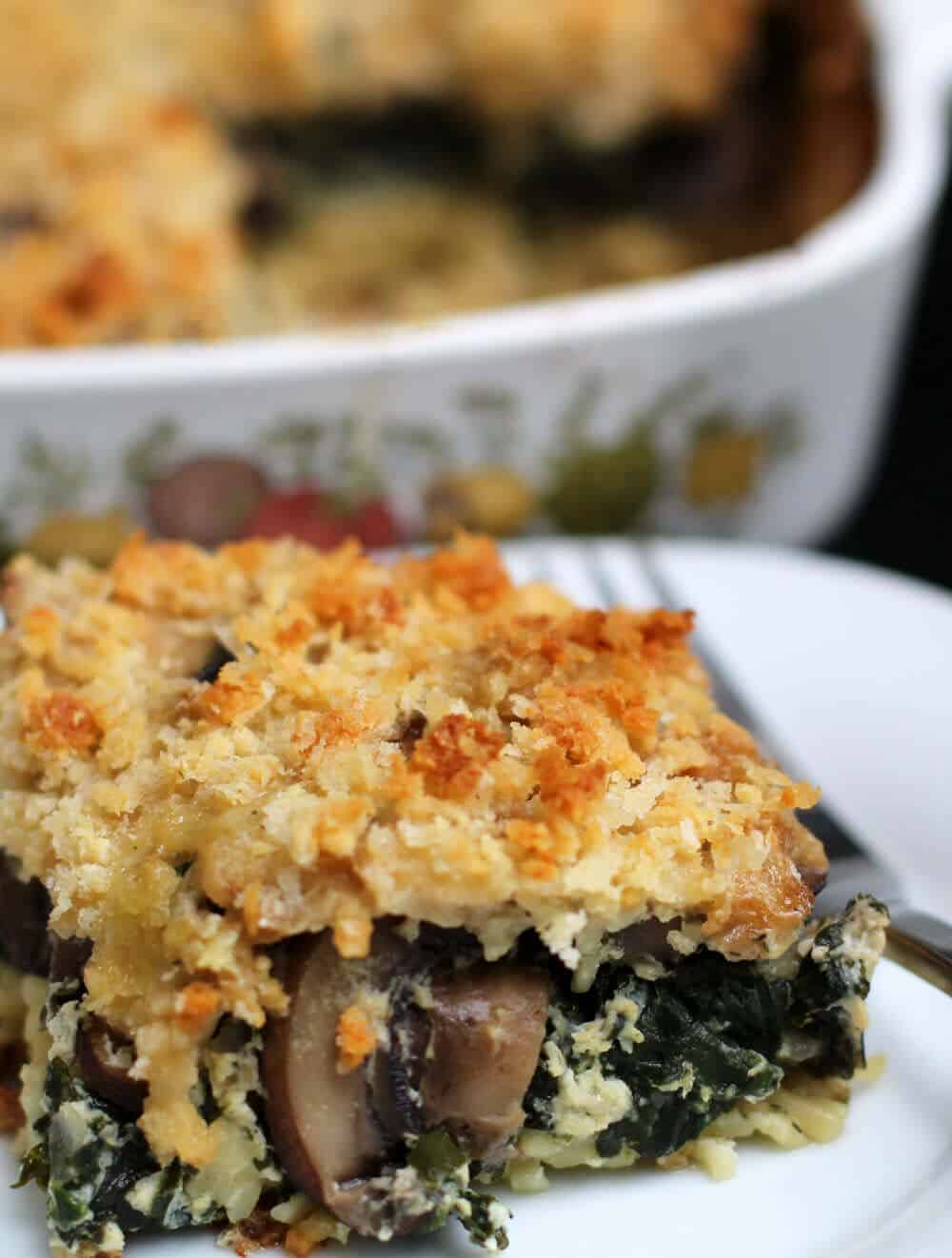 Kale Spinach and Mushroom Kugel - A simple and delicious one casserole meal. 