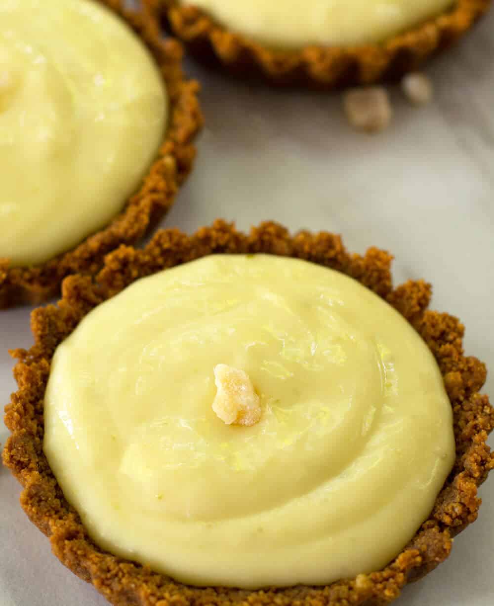 Lemon-lime version of gingersnap mini lemon curd tarts
