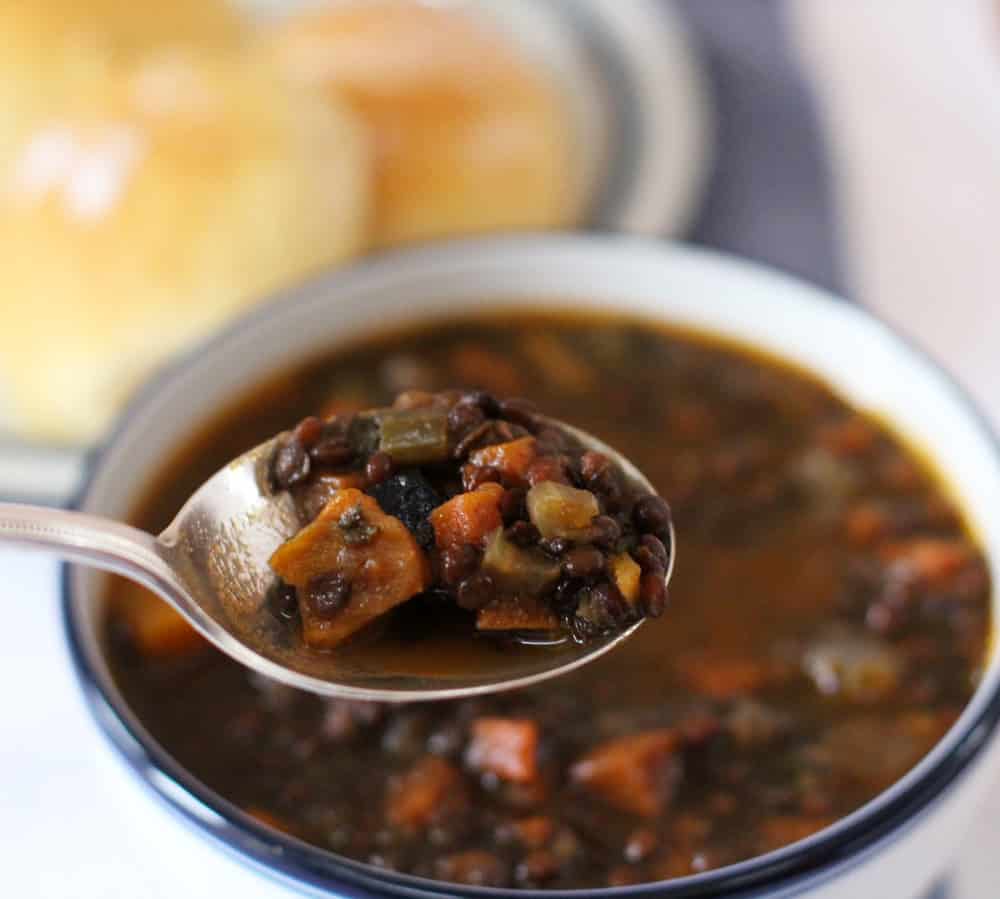 Slow Cooker Lentil Soup with Zip - Hearty soup great as a lunch or dinner main course. 