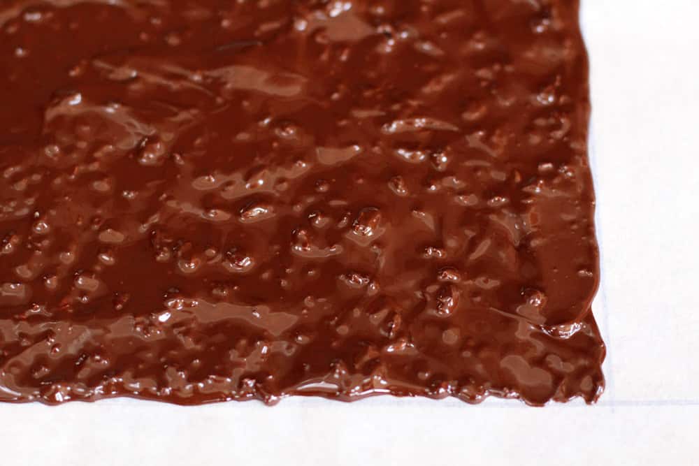 The first layer of triple layer chocolate bark.