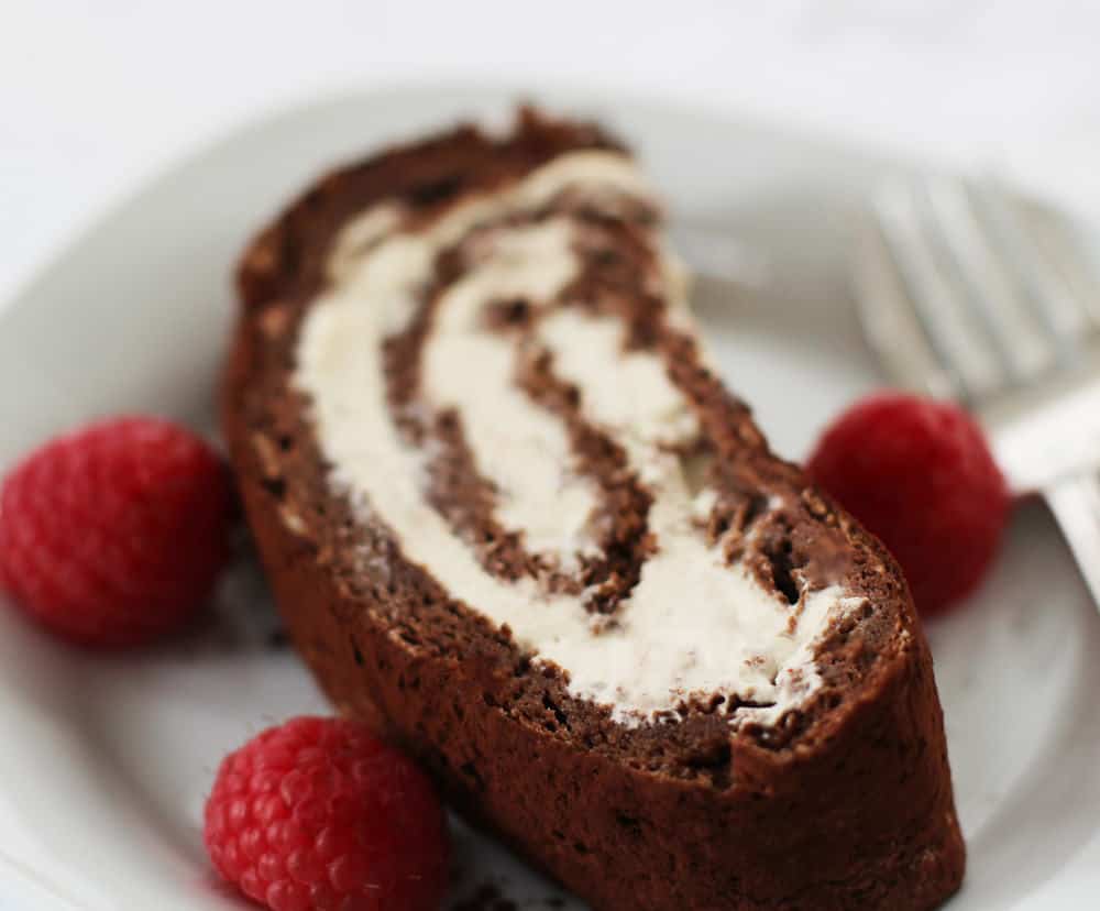 Chocolate mocha roulade, an elegant holiday dessert.