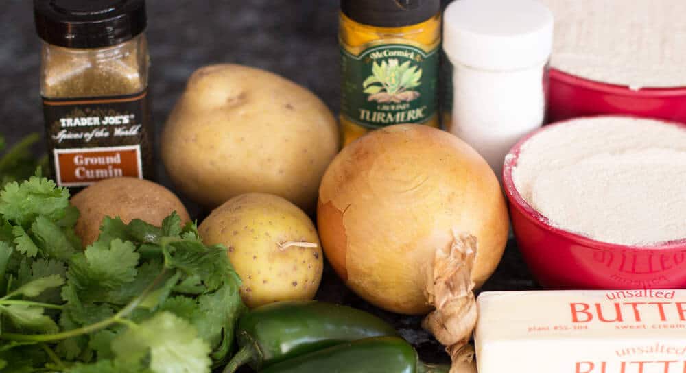 Ingredients for aloo paratha or potato-stuffed flatbread