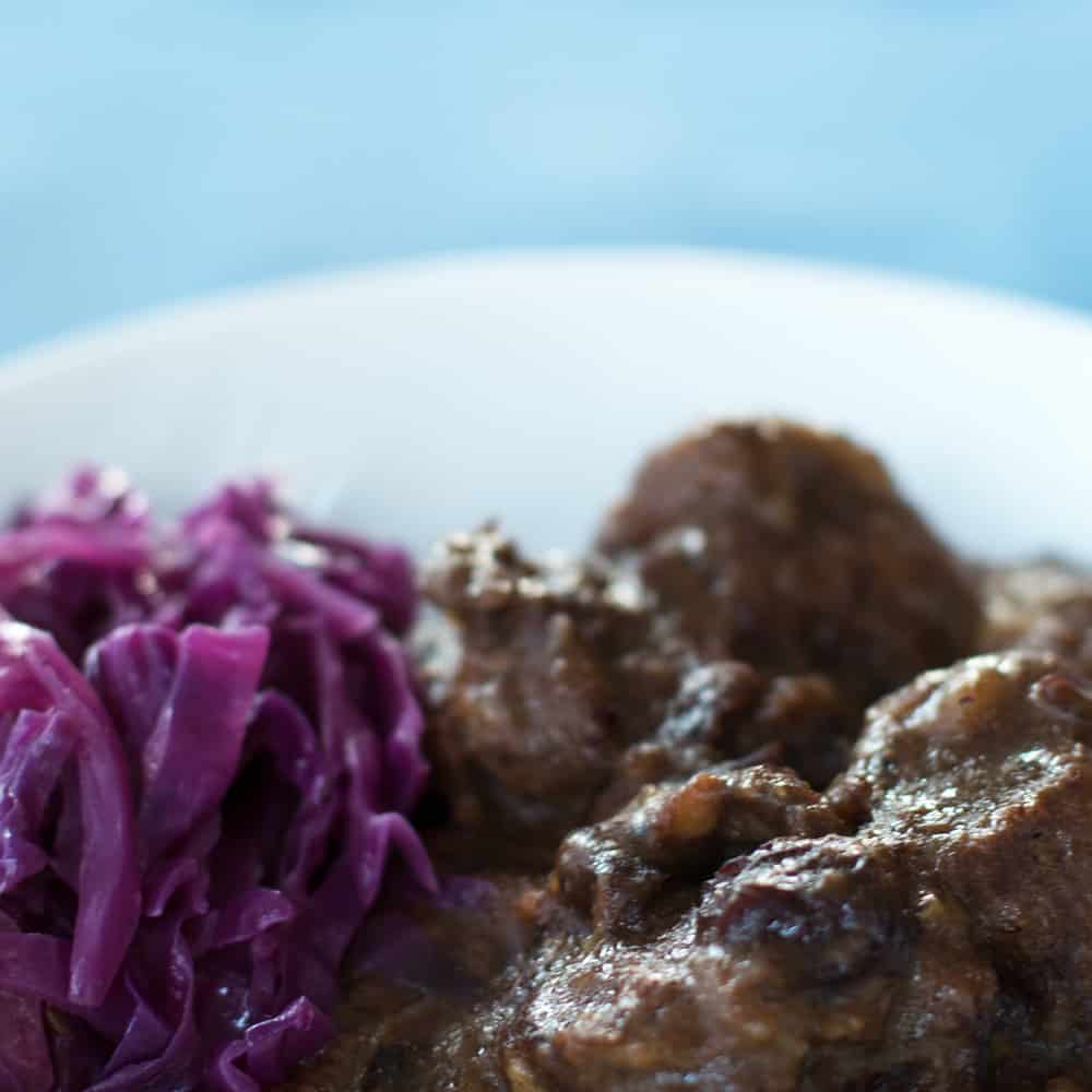 Carbonnade, Belgian beef stew with beer and cabbage.