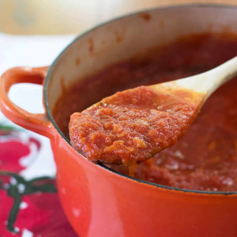 Simple Canned Tomato Pasta Sauce. A perfect way to enjoy red sauce when fresh tomatoes are not yet ripe and in season. Mother Would Know