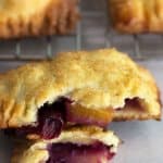 Blueberry & peach hand pies broken open