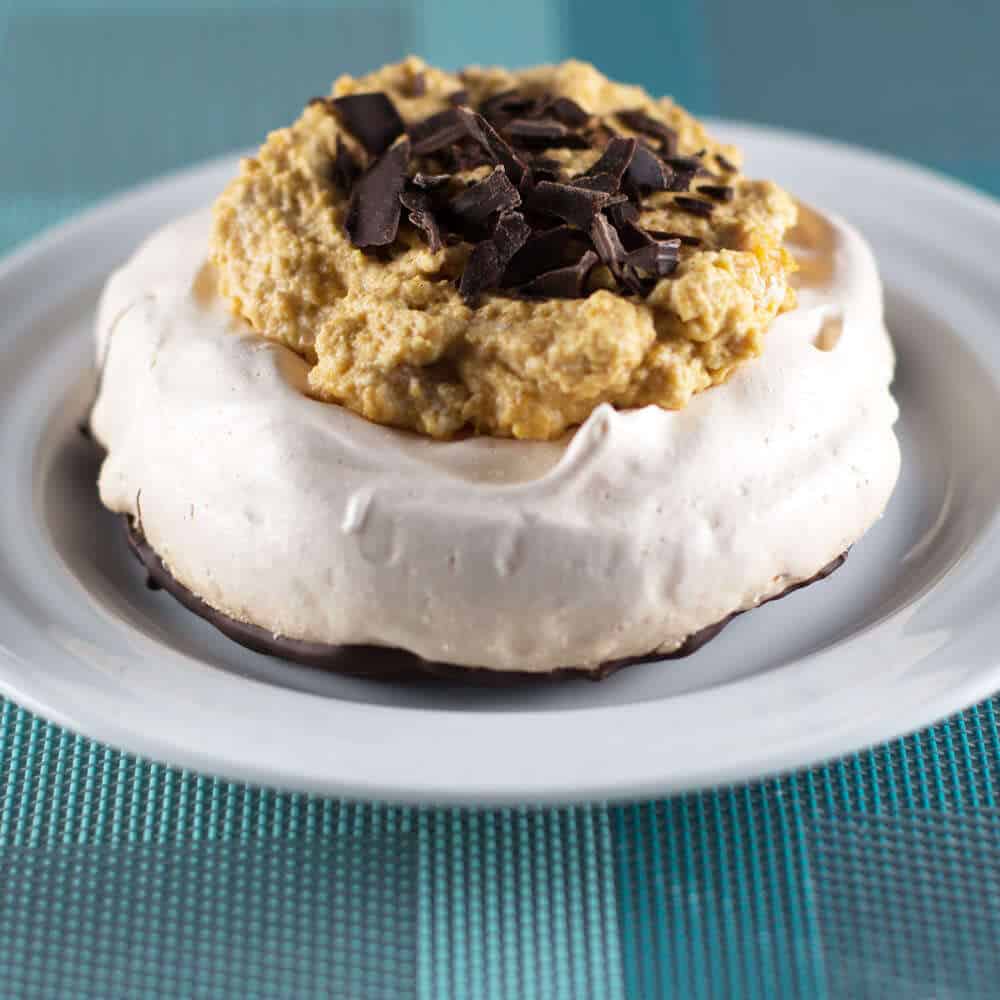 Pumpkin Chiffon Chocolate-Bottomed Pavlova - a tongue twisting name for a fabulous dessert. | Mother Would Know 