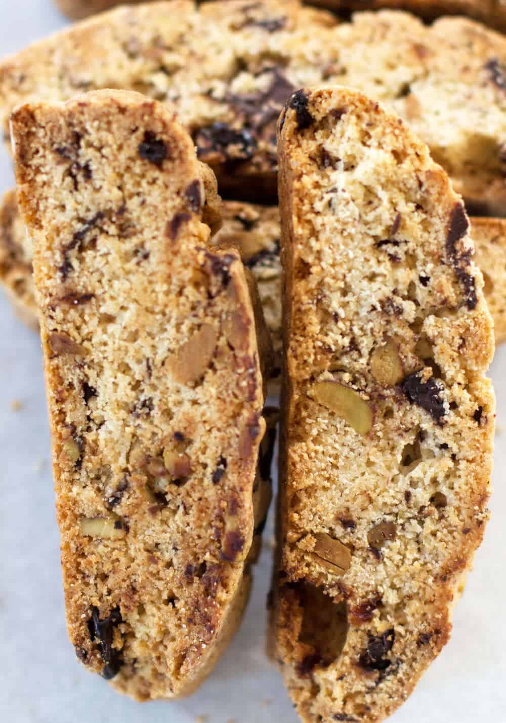 Pistachio Dried Cherry Chocolate Chunk Biscotti are the perfect holiday gift. They pack well, don't get stale and are divine with a cup of coffee, tea, or hot chocolate. 