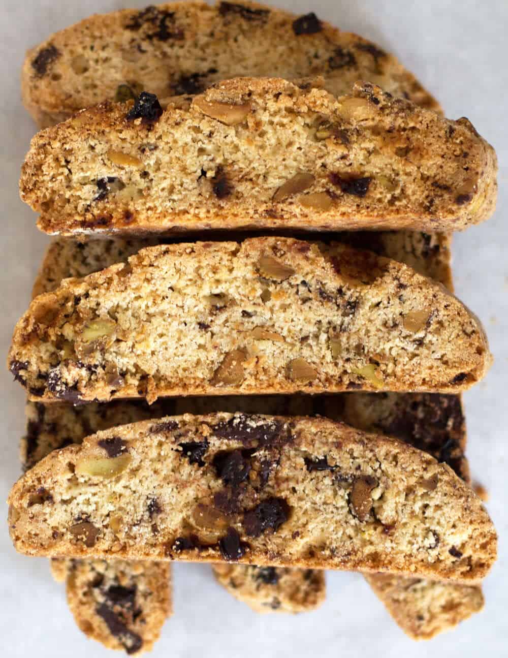 Pistachio Dried Cherry Chocolate Chunk Biscotti are the prefect gift cookie for the holidays and delicious anytime of the year. | Mother Would Know