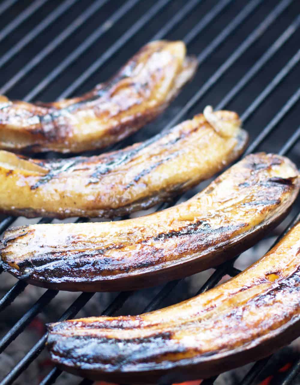 Easy Rum-Glazed grilled bananas on almost done on grill