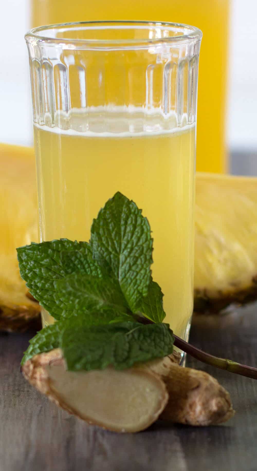 Pineapple Mint Shrub in a glass, ready to drink. 