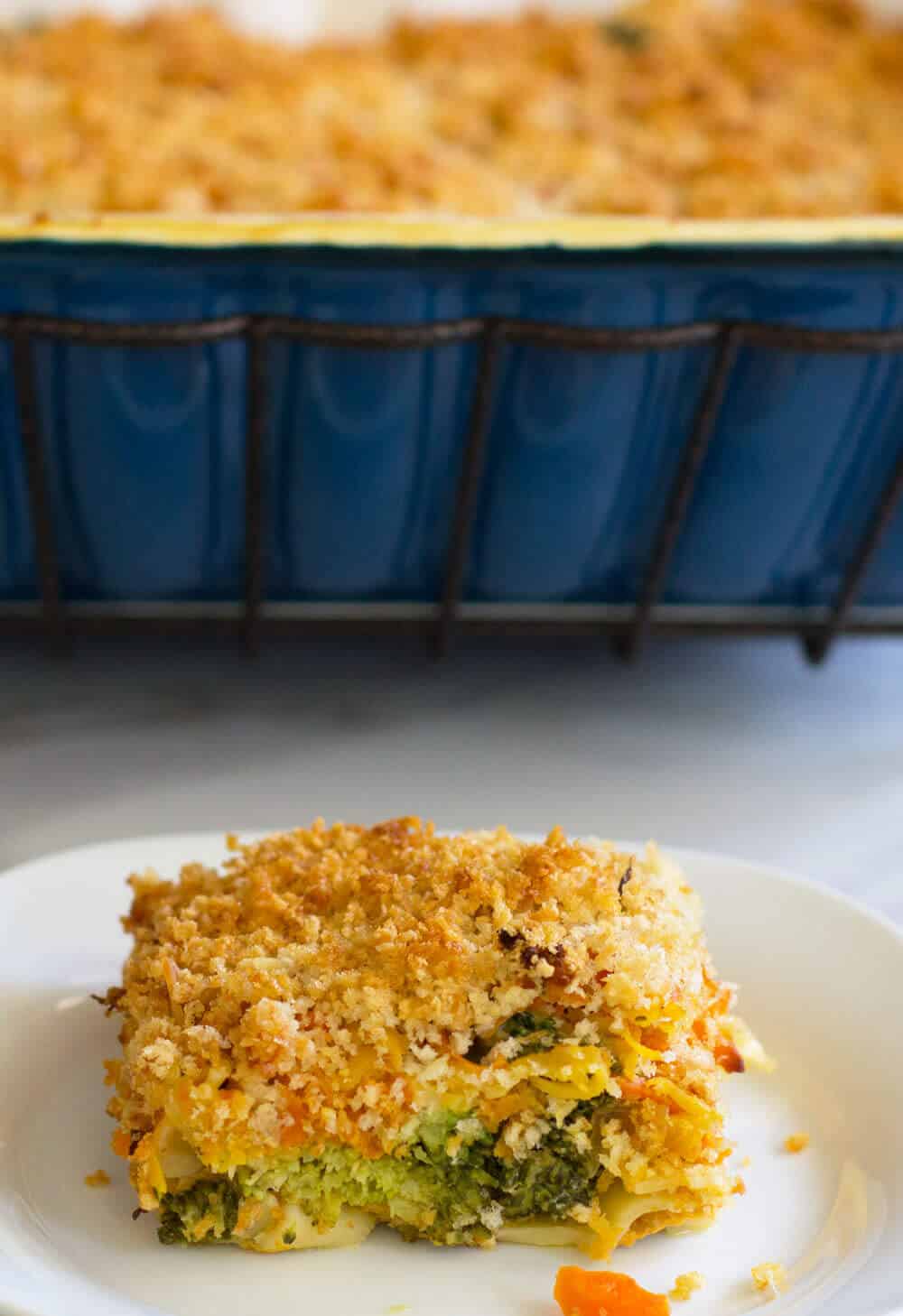 Savory Broccoli Carrot Kugel served hot out of the oven | Mother Would Know