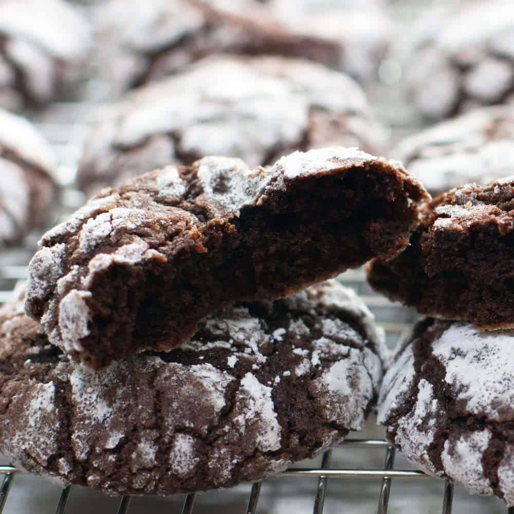 Fudgy Crackled Chocolate Cookies cooling on rack | Mother Would Know