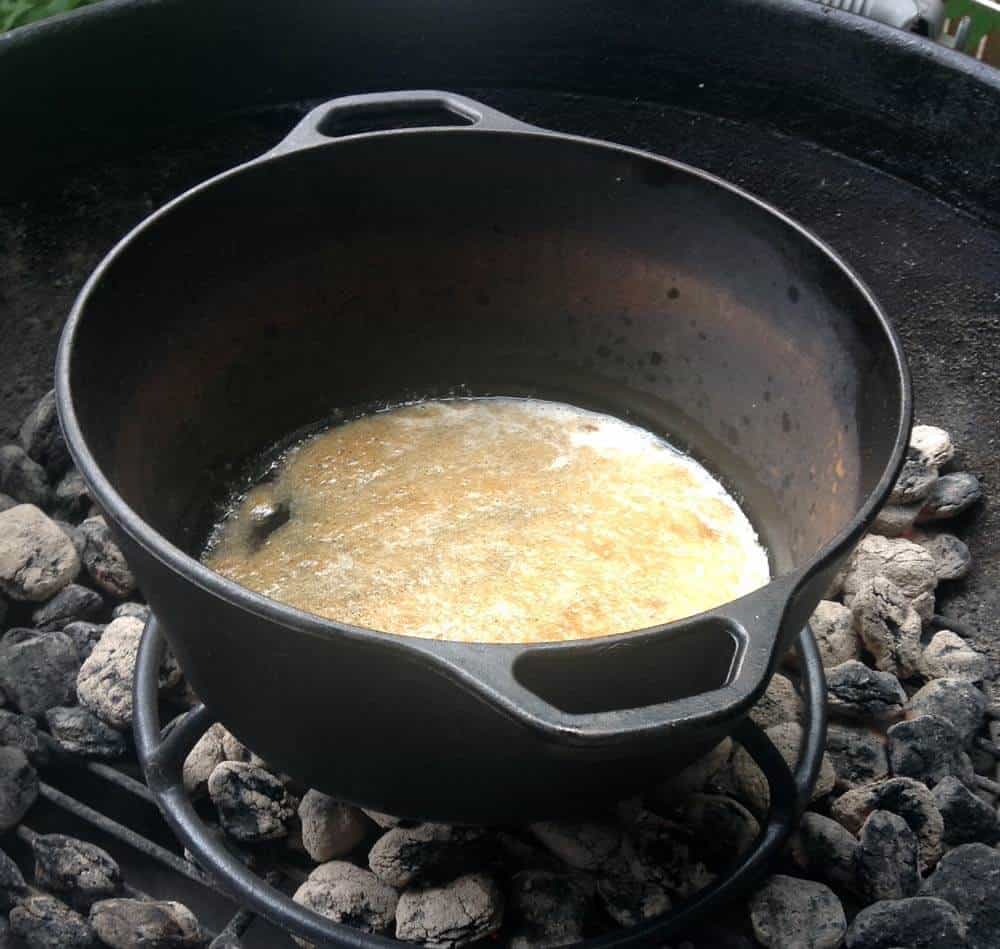 Jerry-rigged version of barbecue Dutch Oven for Camp & Cabin Cookbook