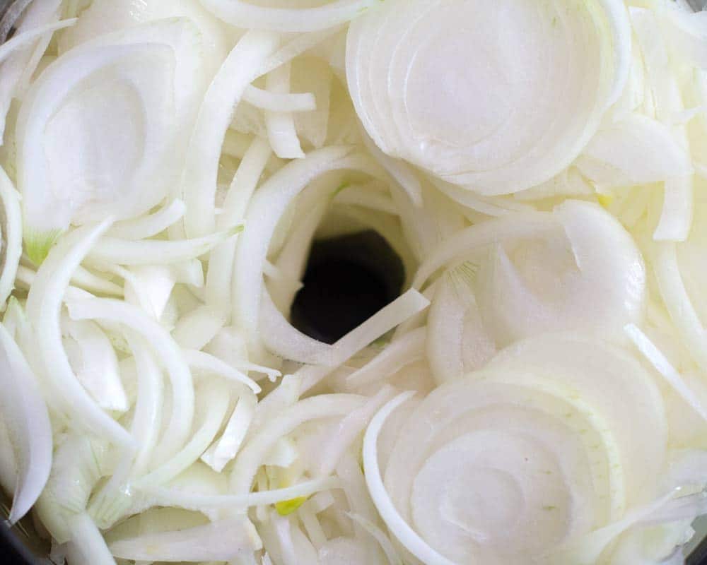 onions sliced in food processor for caramelized onions