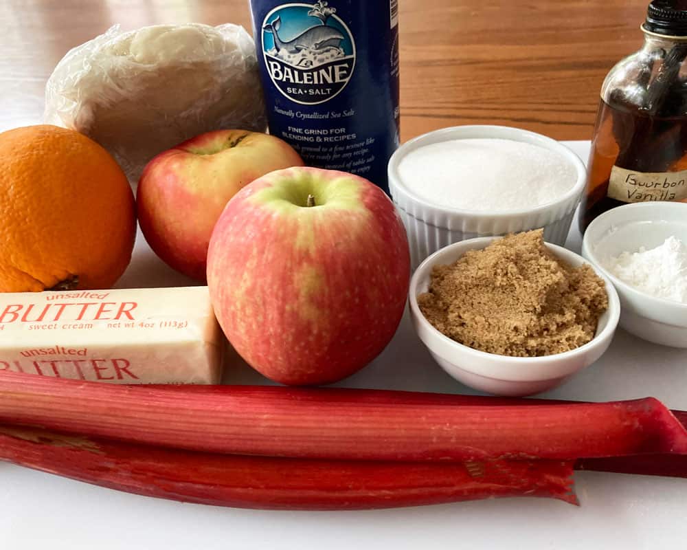 ingredients for apple rhubarb galette