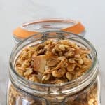 crispy granola in a jar, overhead view