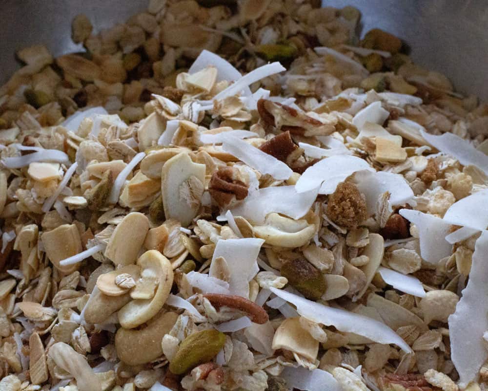 dry ingredients for crispy granola all mixed up