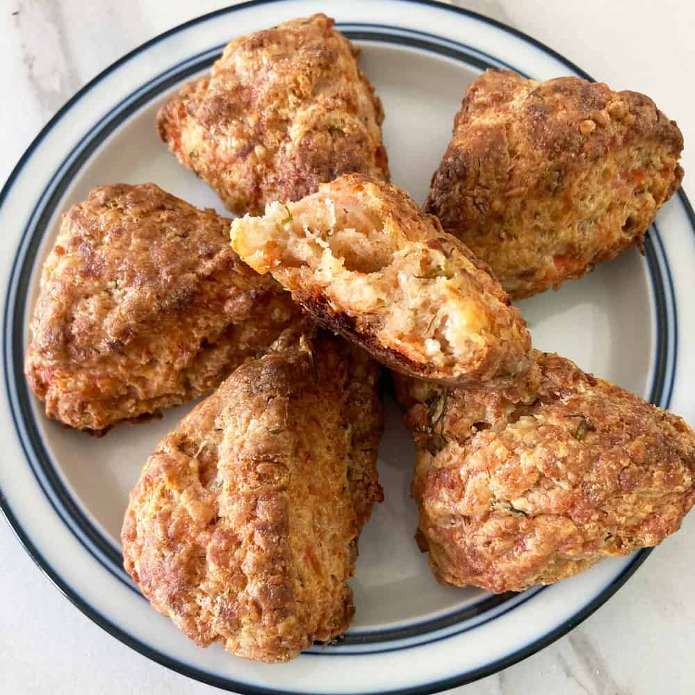 Savory salmon goat cheese scones on plate