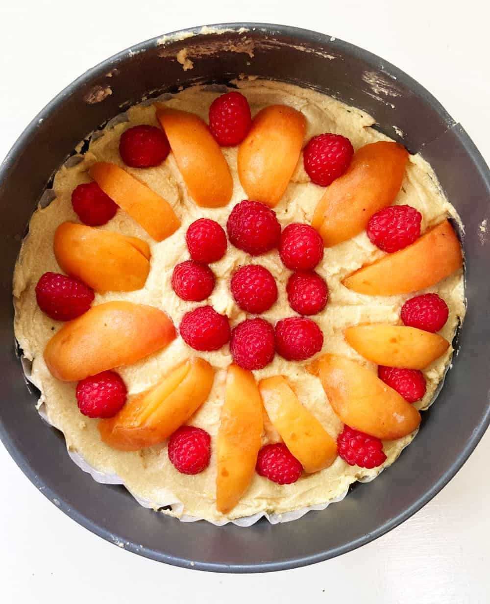 fruit added to a Summer Fruit Cornmeal Cake