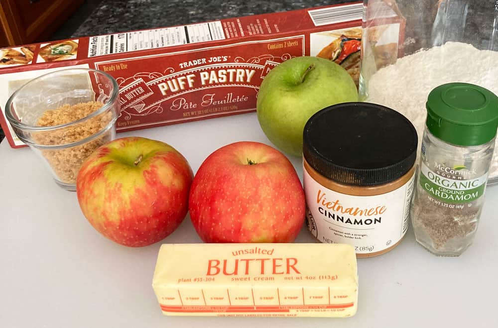 ingredients for easy apple puff pastry tart 