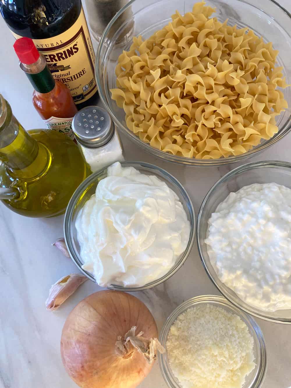 ingredients for savory noodle kugel 